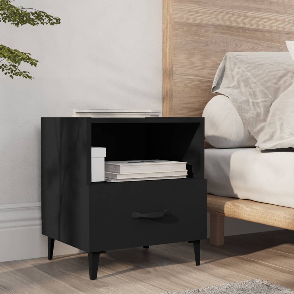 Bedside Cabinets 2 pcs Black Engineered Wood