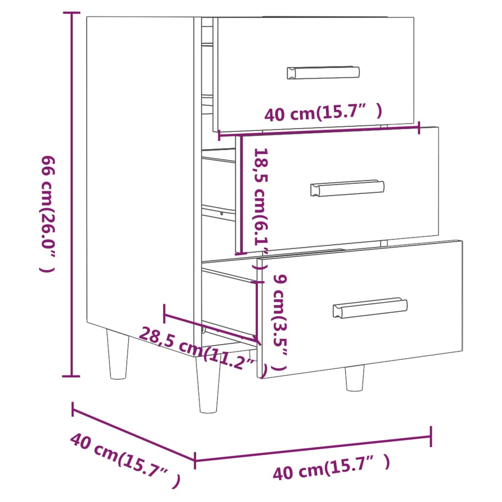 Bedside Cabinet White 40x40x66 cm Engineered Wood