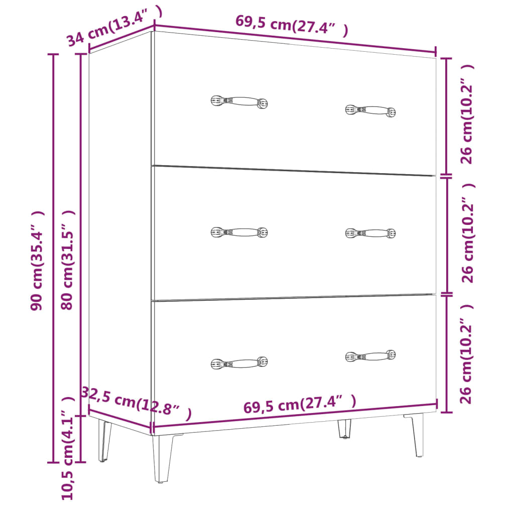 Sideboard Concrete Grey 69.5x34x90 cm Engineered Wood