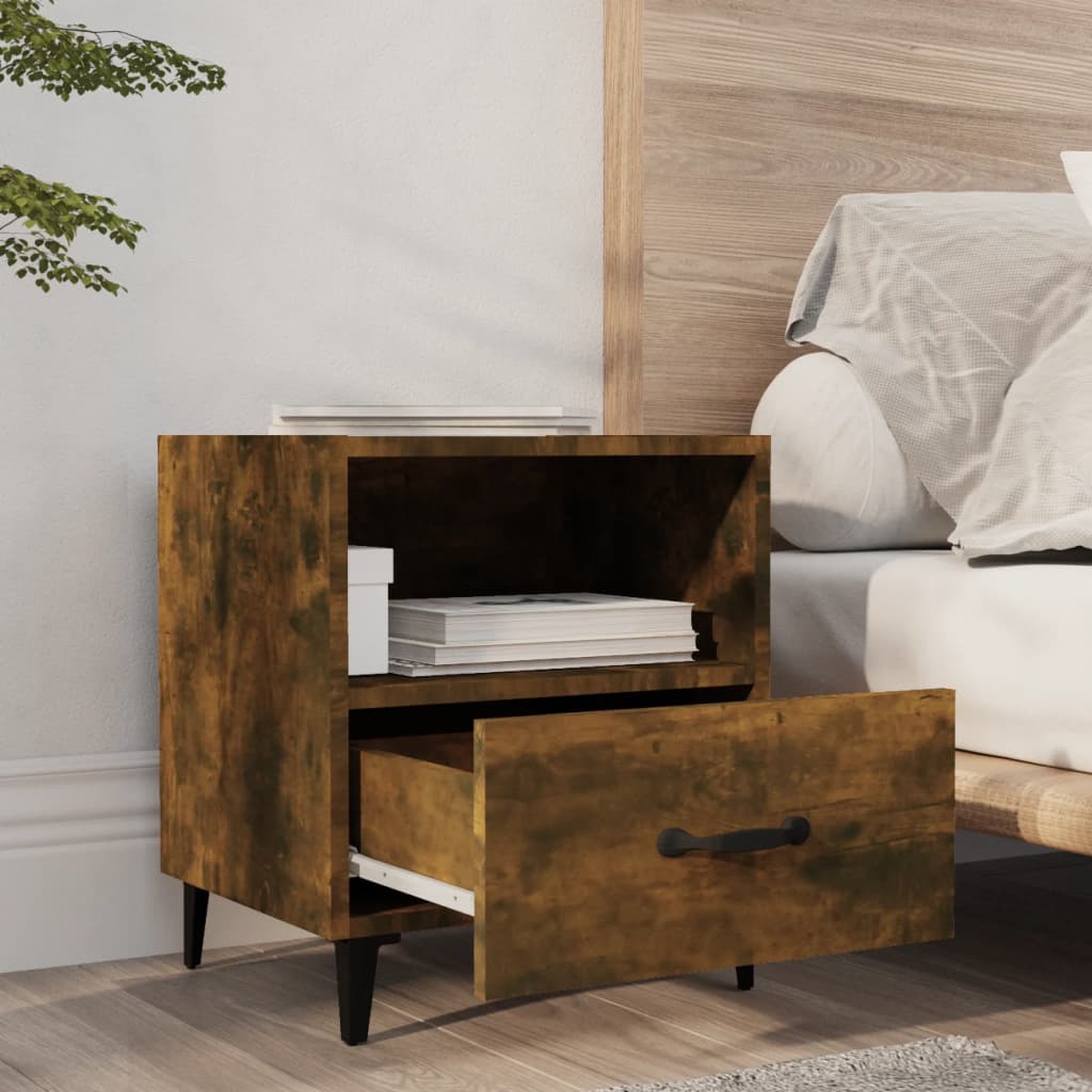 Bedside Cabinet Smoked Oak Engineered Wood