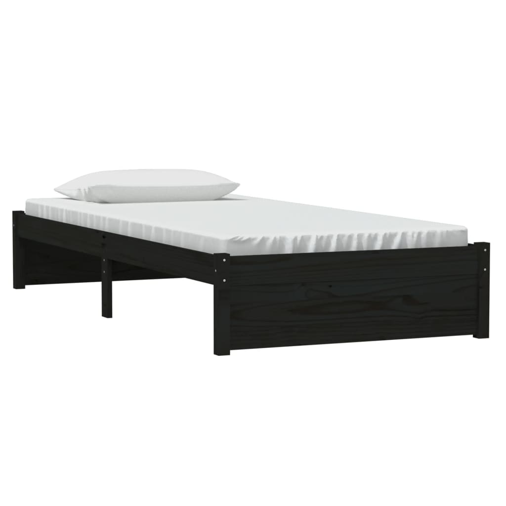 Bed Frame Black Solid Wood 92x187 cm Single Size