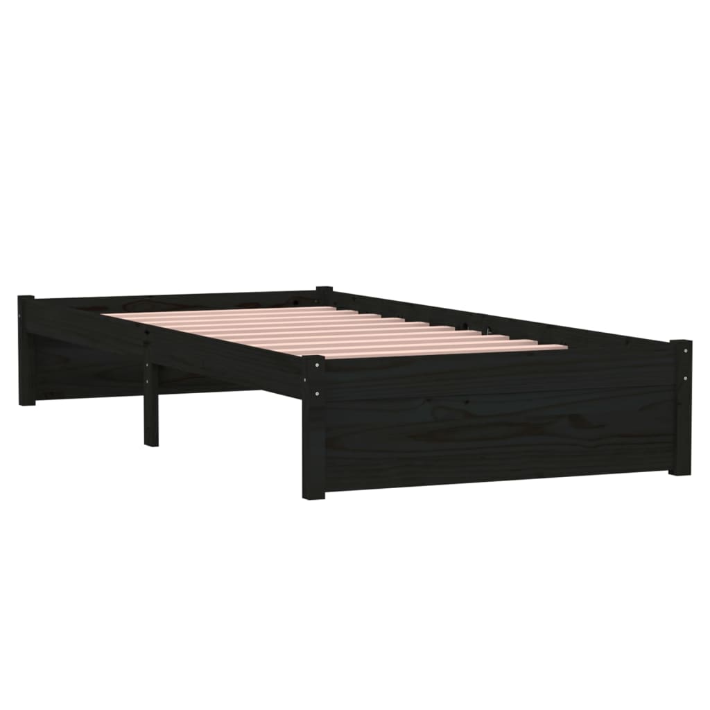 Bed Frame Black Solid Wood 92x187 cm Single Size