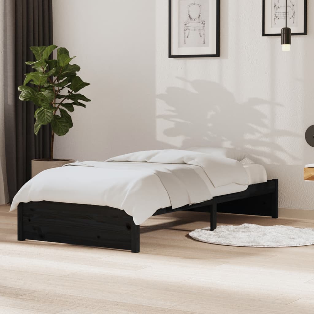 Bed Frame Black Solid Wood 92x187 cm Single Size