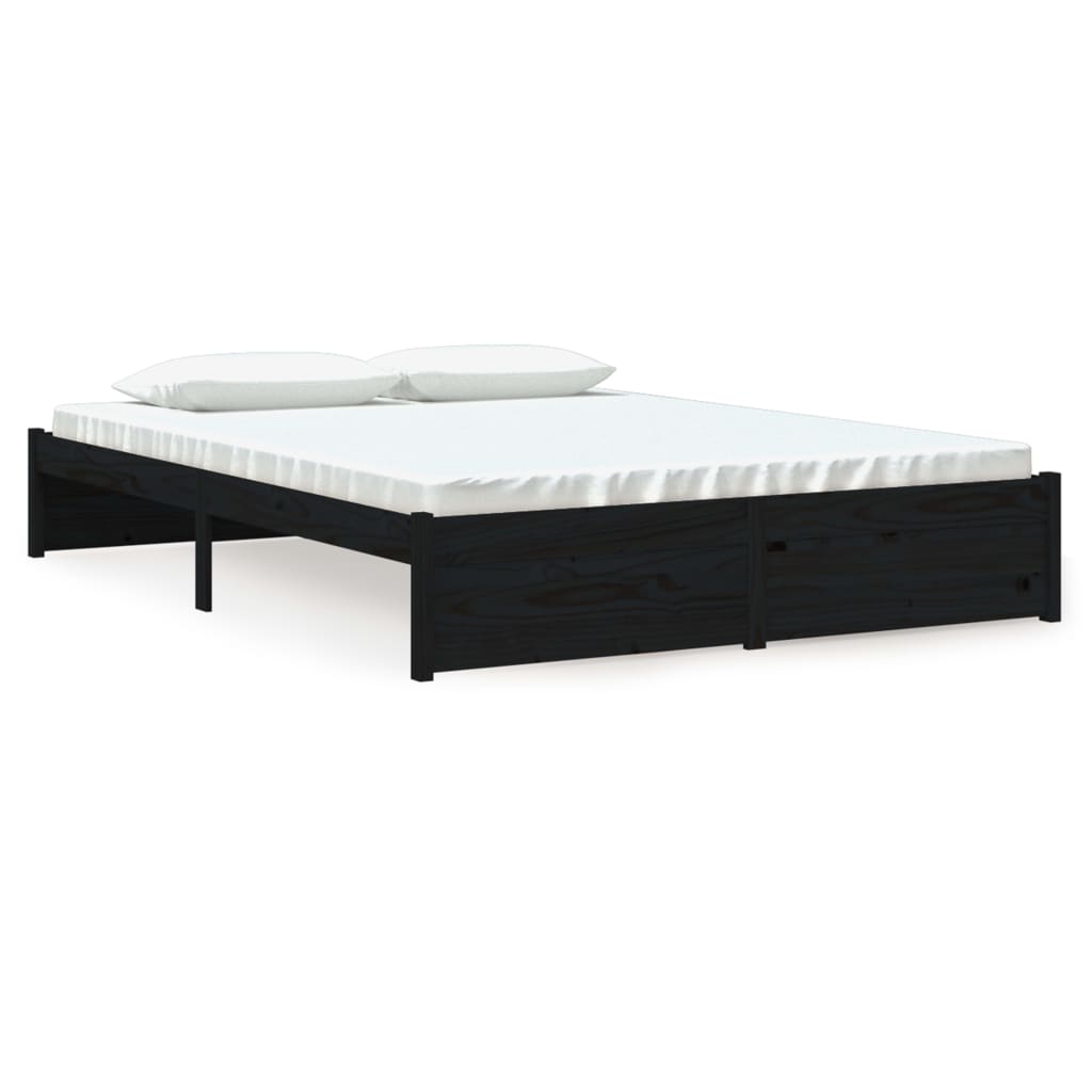 Bed Frame Black Solid Wood 153x203 cm Queen Size