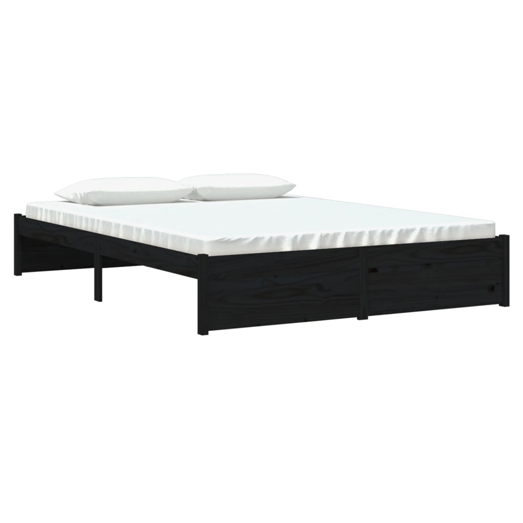 Bed Frame Black Solid Wood 153x203 cm Queen Size