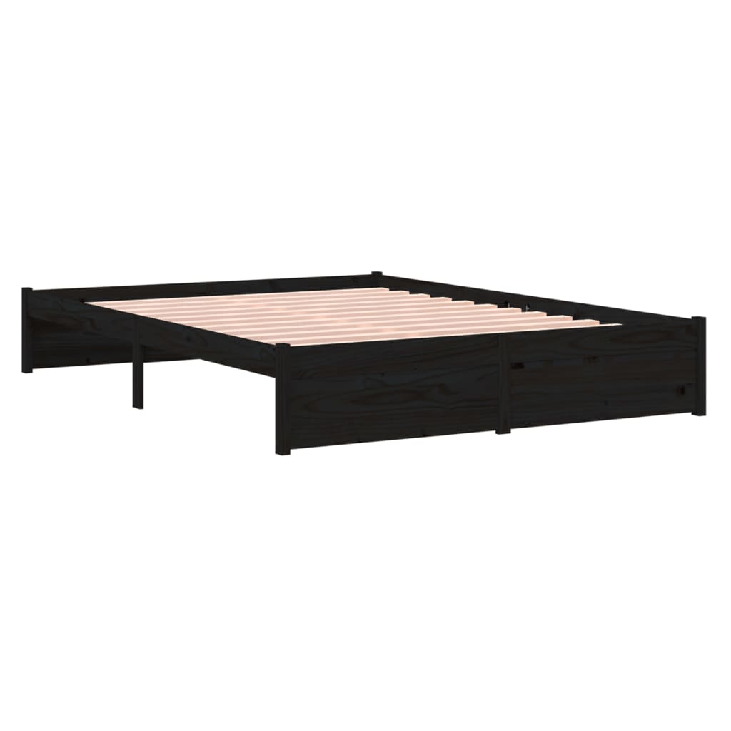 Bed Frame Black Solid Wood 153x203 cm Queen Size