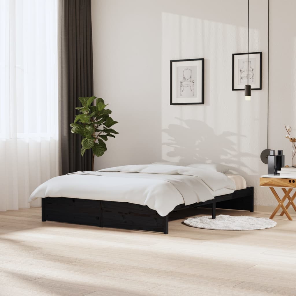 Bed Frame Black Solid Wood 153x203 cm Queen Size