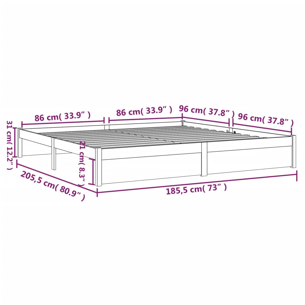 Bed Frame Honey Brown Solid Wood 183x203 cm King Size