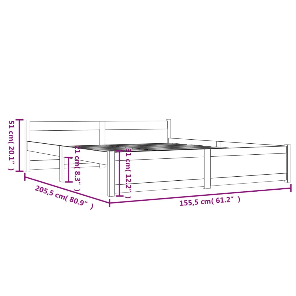 Bed Frame Solid Wood 153x203 cm Queen Size