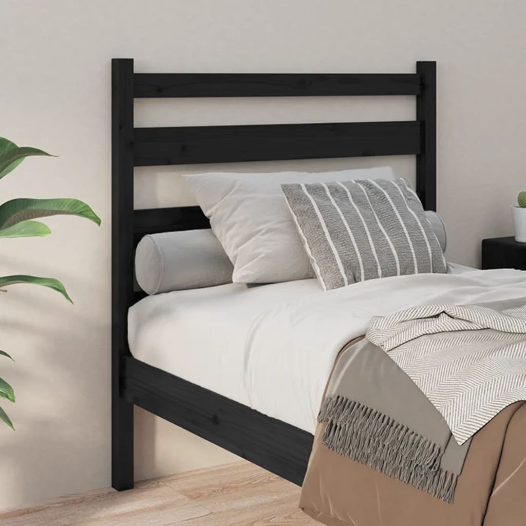 Bed Headboard Black 96x4x100 cm Solid Wood Pine