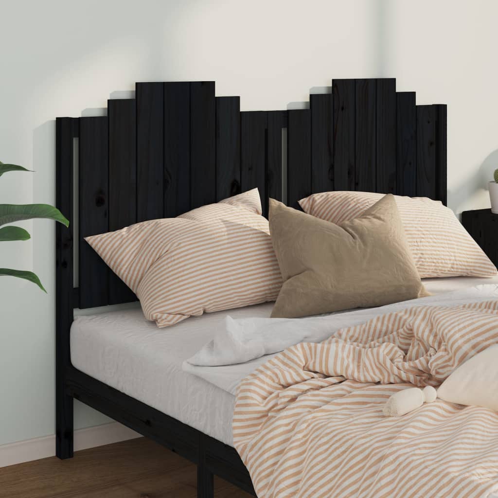 Bed Headboard Black 156x4x110 cm Solid Wood Pine