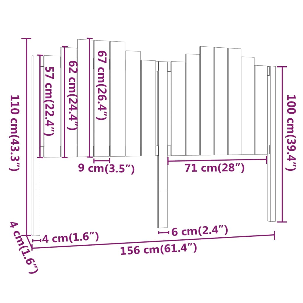 Bed Headboard Black 156x4x110 cm Solid Wood Pine