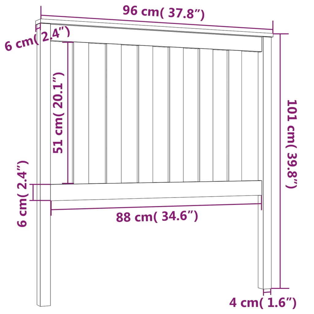 Bed Headboard Black 96X6X101 Cm Solid Wood Pine