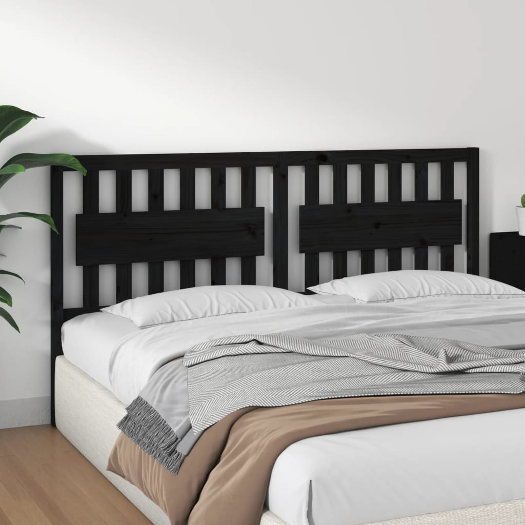 Bed Headboard Black 185.5x4x100 cm Solid Wood Pine