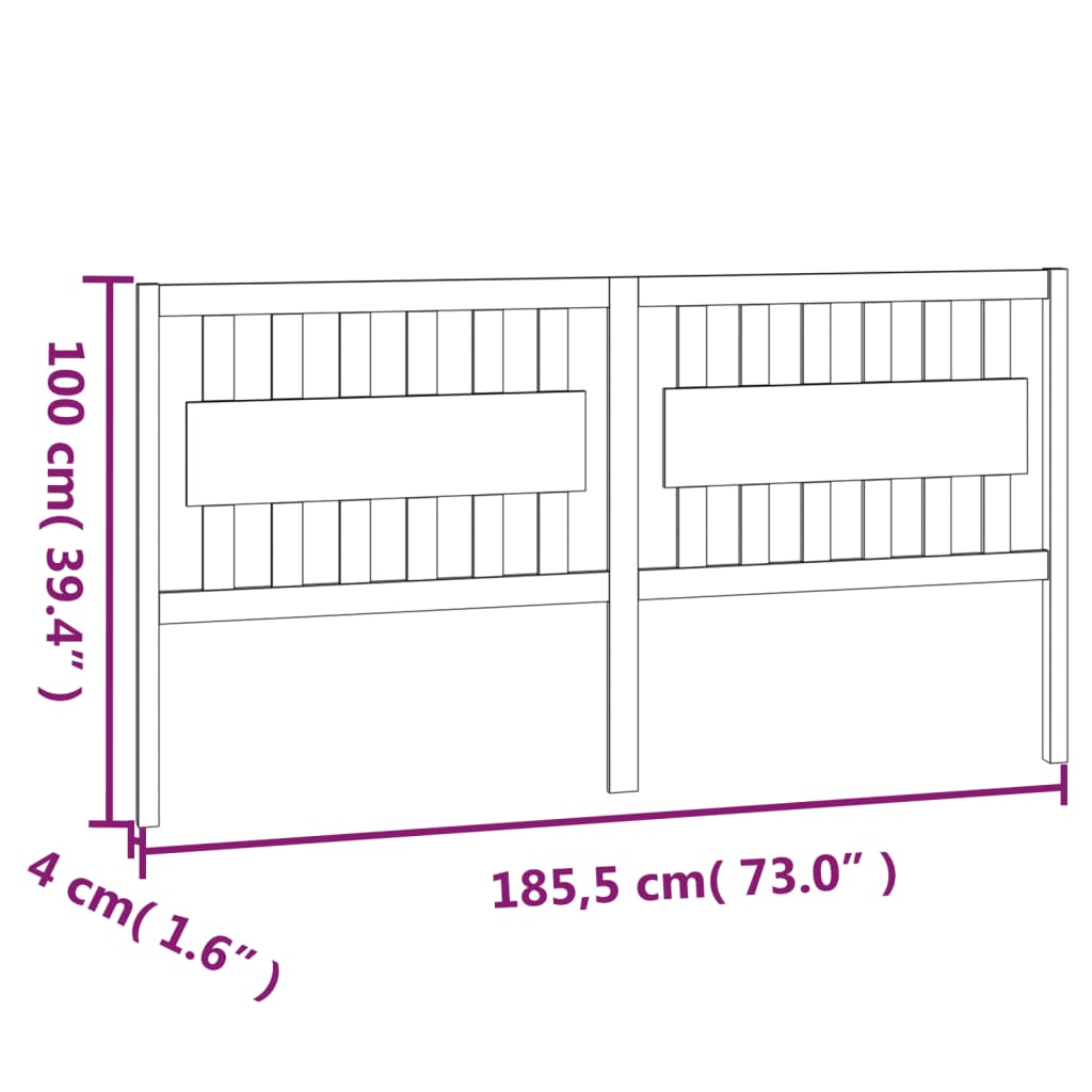 Bed Headboard Black 185.5x4x100 cm Solid Wood Pine