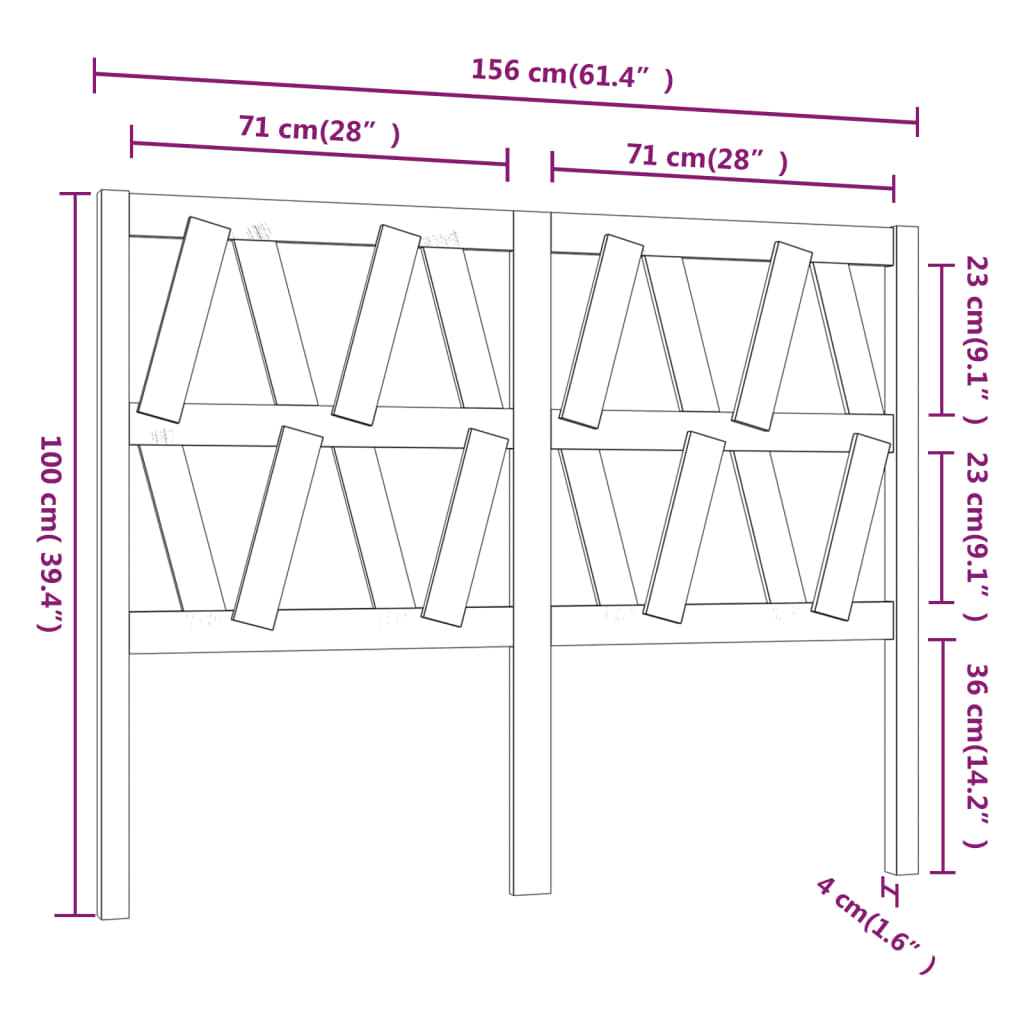 Bed Headboard White 156x4x100 cm Solid Wood Pine