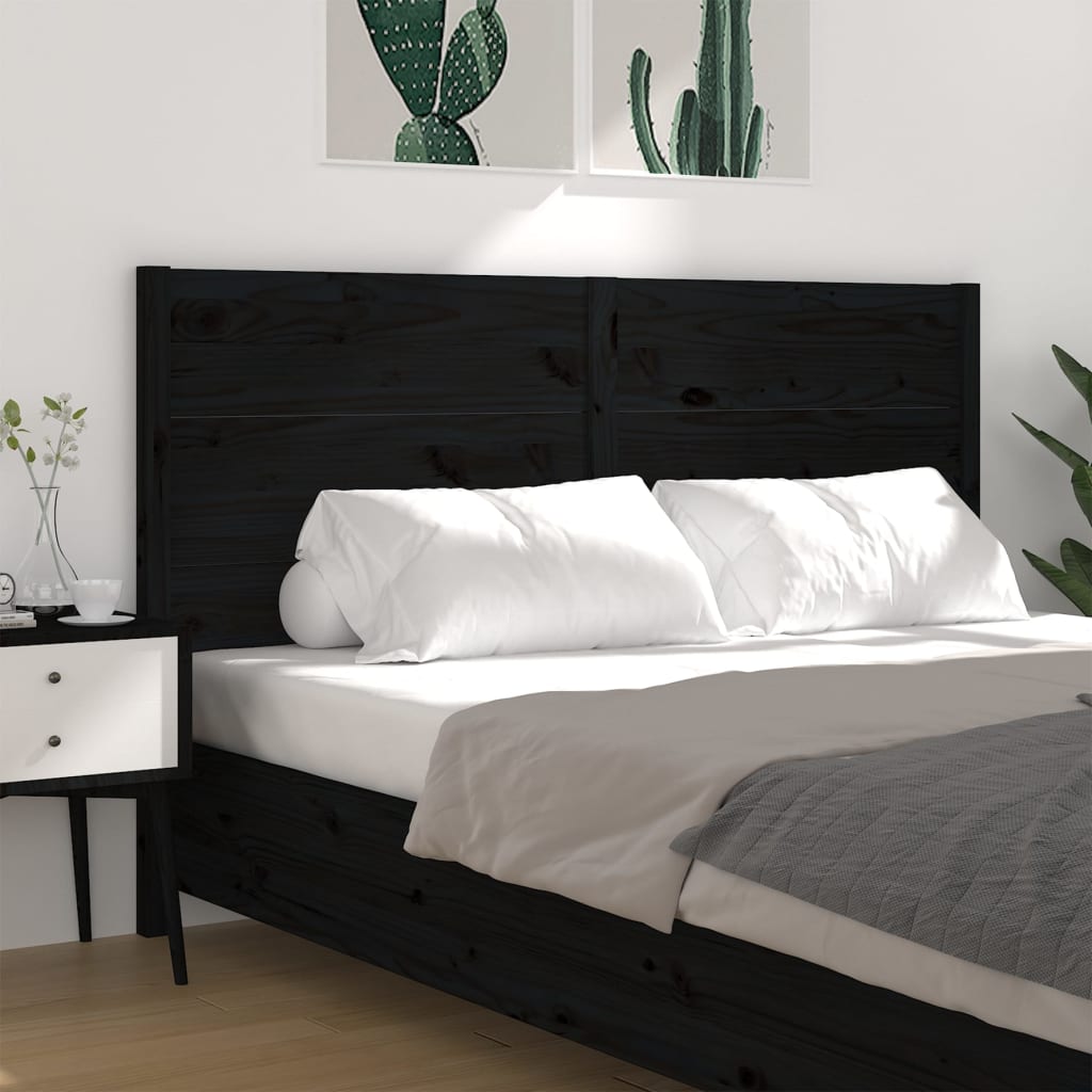 Headboard Black 141X4X100 Cm Solid Wood Pine