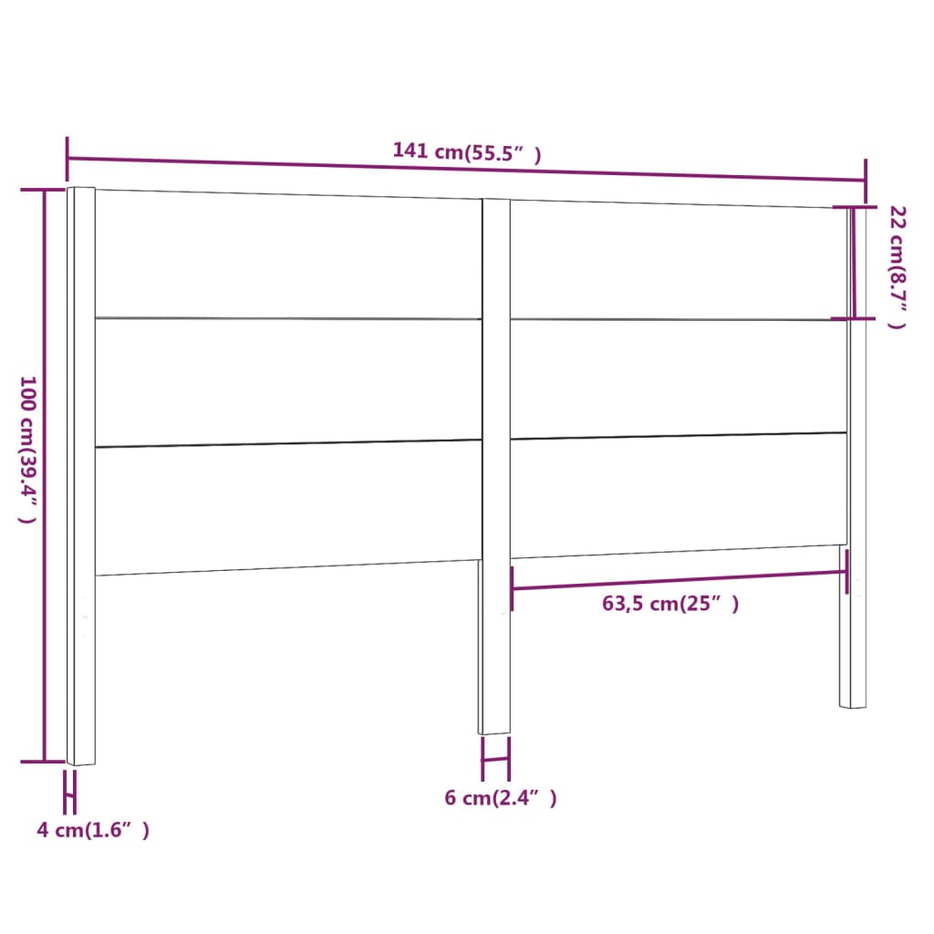 Headboard Black 141X4X100 Cm Solid Wood Pine