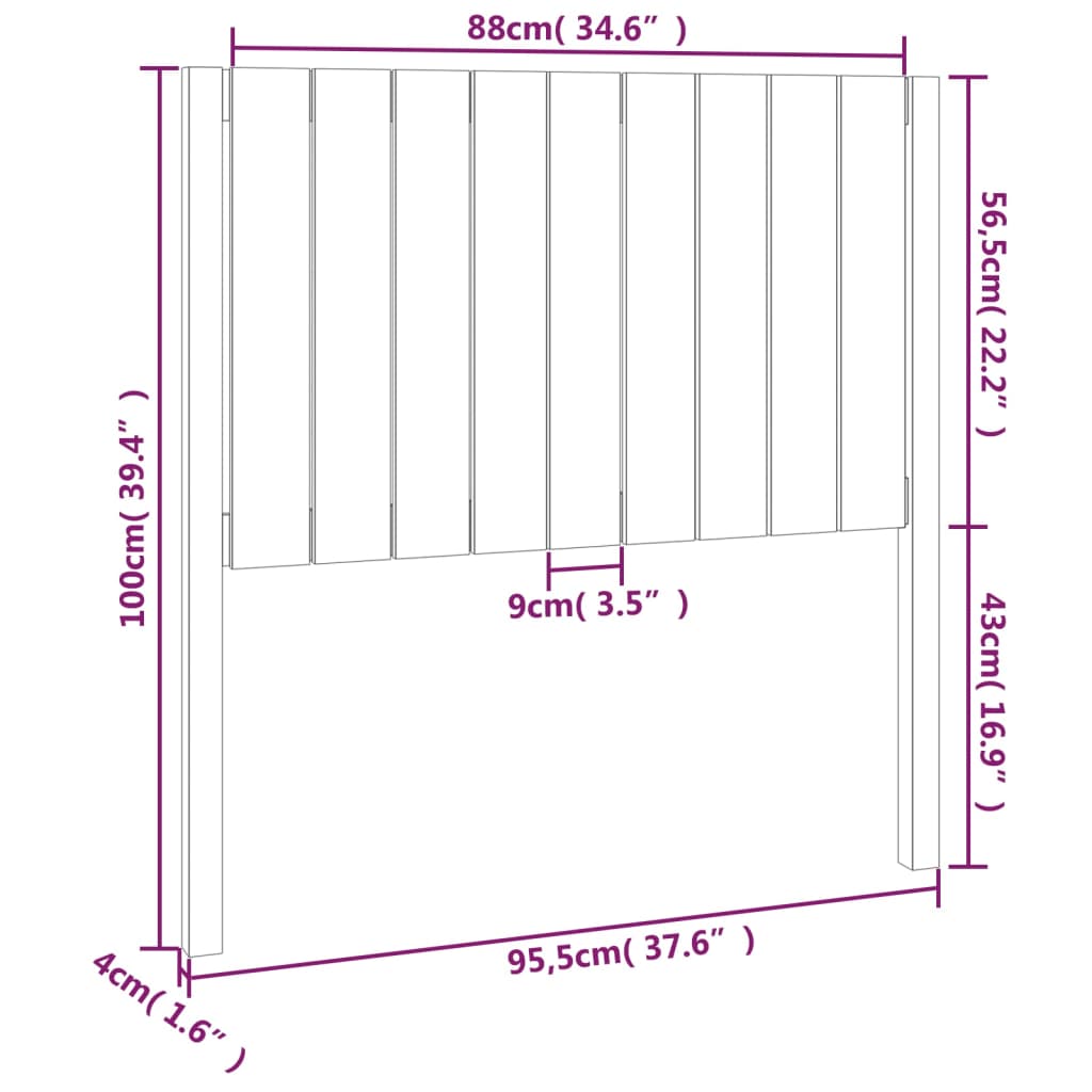 Bed Headboard 95.5X4X100 Cm Solid Wood Pine