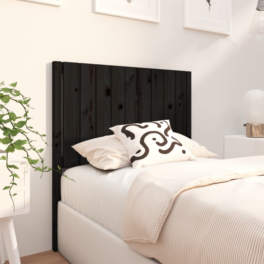 Bed Headboard Black 95.5x4x100 cm Solid Wood Pine