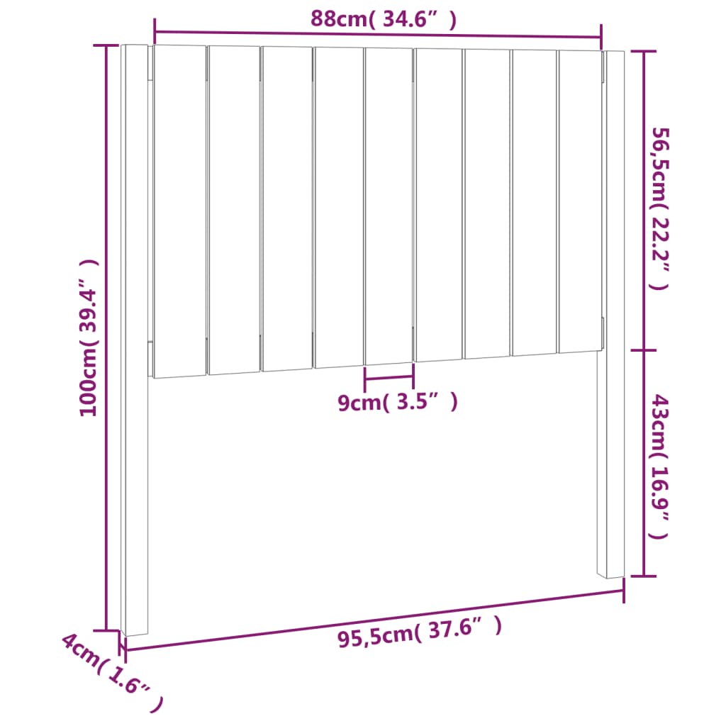 Bed Headboard Black 95.5x4x100 cm Solid Wood Pine