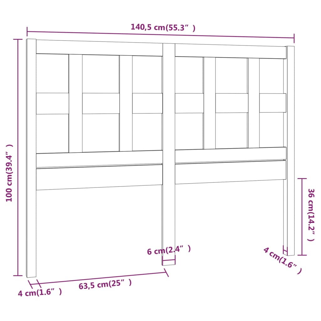 Bed Headboard White 140.5x4x100 cm Solid Wood Pine