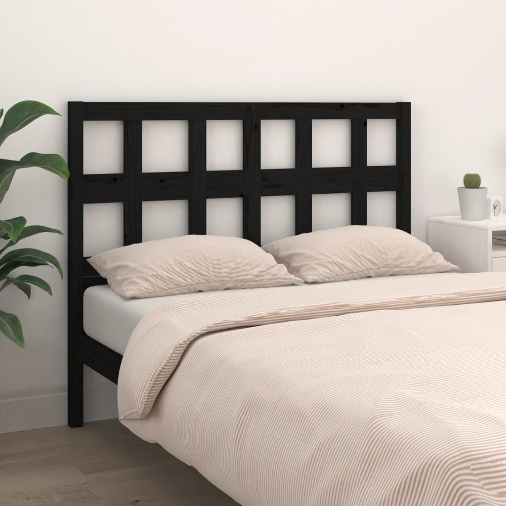 Bed Headboard Black 140.5x4x100 cm Solid Wood Pine