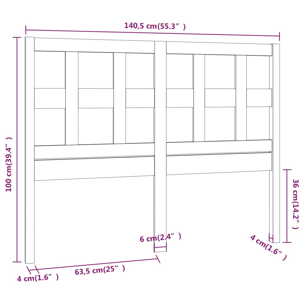 Bed Headboard Black 140.5x4x100 cm Solid Wood Pine