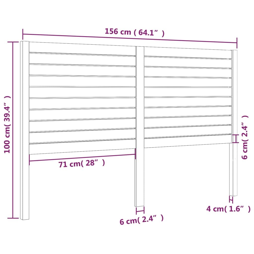 Bed Headboard Black 156X4X100 Cm Solid Wood Pine