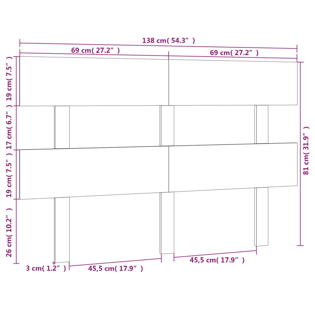 Bed Headboard White 138X3X81 Cm Solid Wood Pine