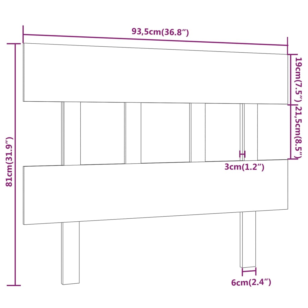 Bed Headboard 93.5X3X8 Cm Solid Wood Pine