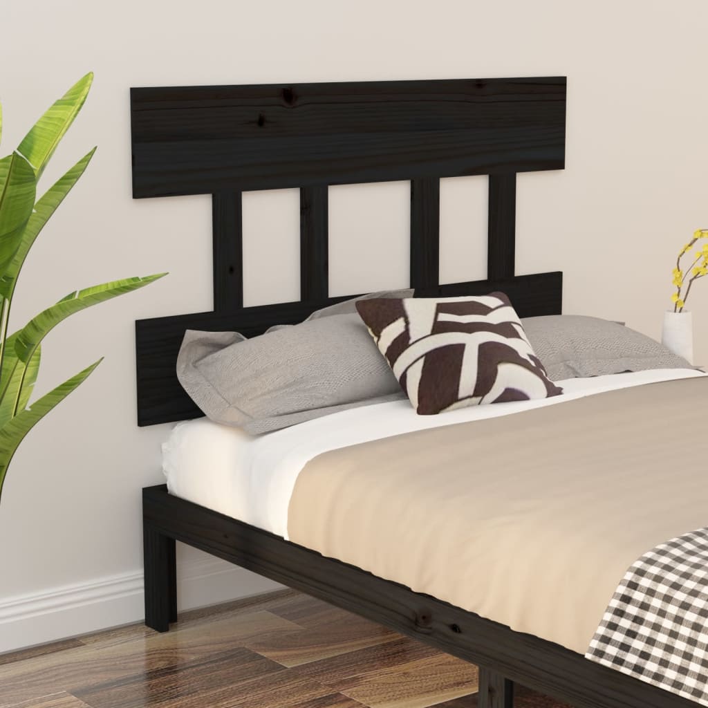 Bed Headboard Black 93.5X3X81 Cm Solid Wood Pine