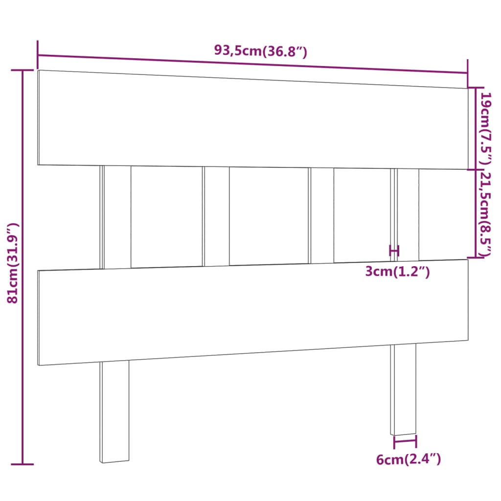 Bed Headboard Black 93.5X3X81 Cm Solid Wood Pine