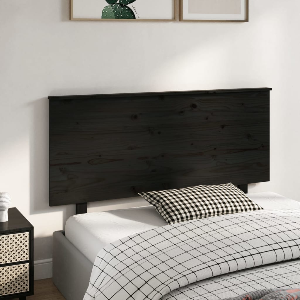 Bed Headboard Black 139x6x82.5 cm Solid Wood Pine