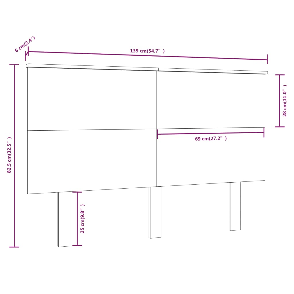 Bed Headboard Black 139x6x82.5 cm Solid Wood Pine