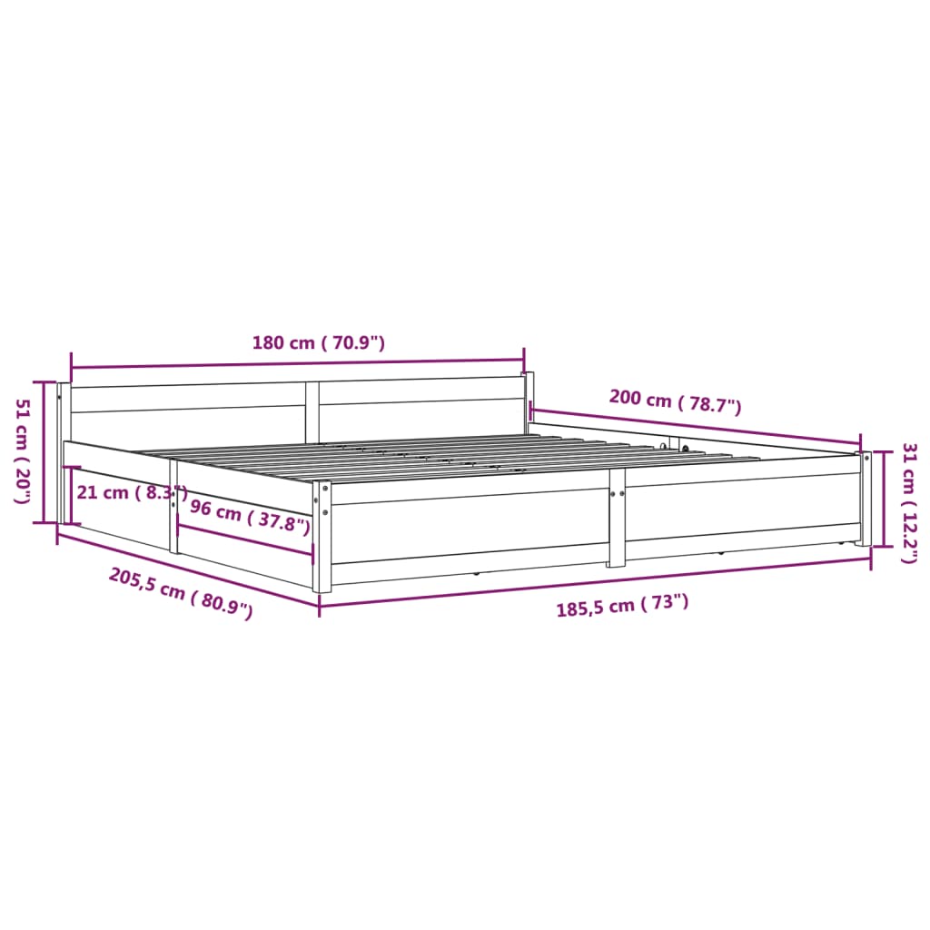 Bed Frame with Drawers White 183x203 cm King Size