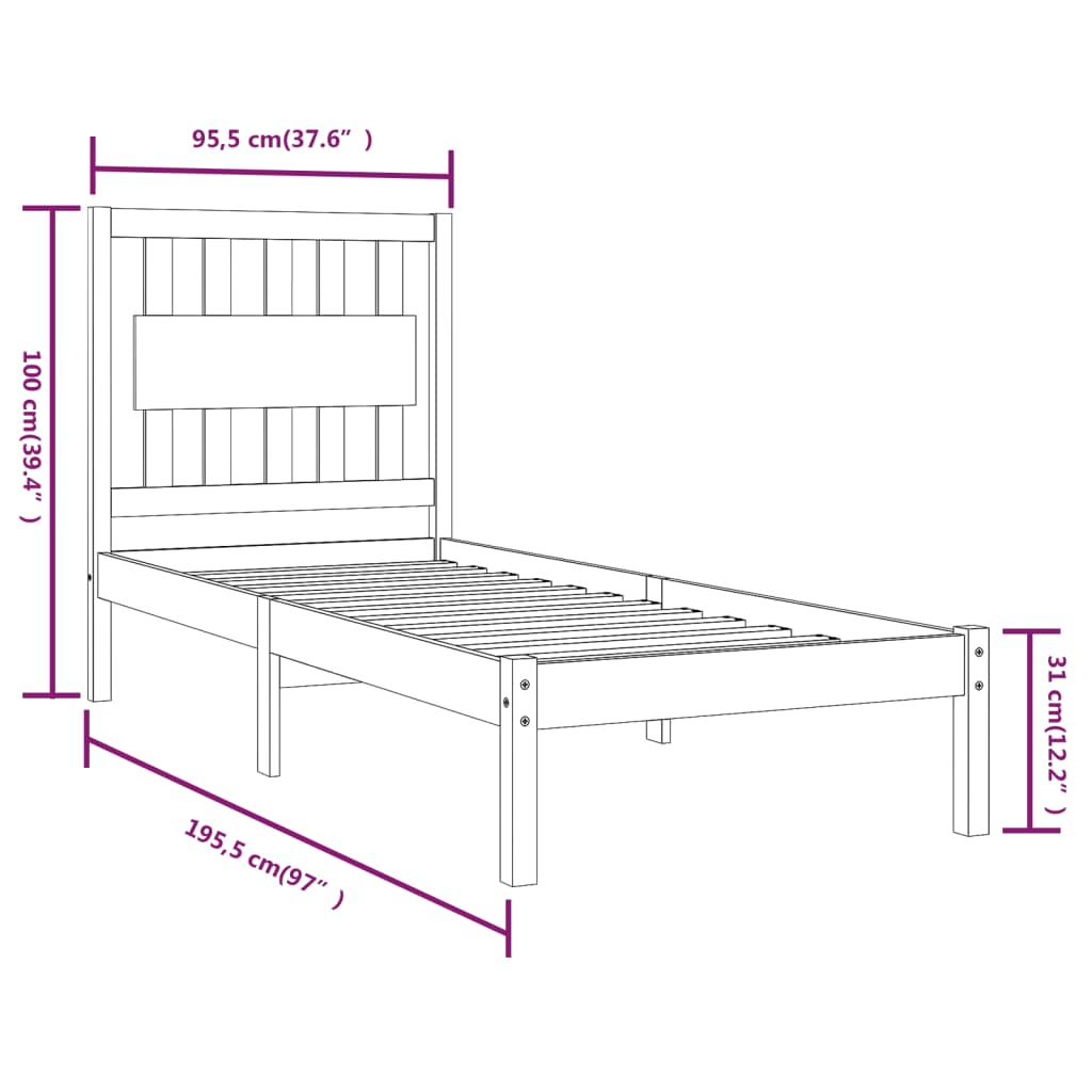 Bed Frame Solid Wood Pine 92X187 Cm Single Size