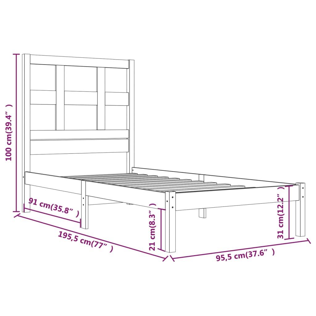 Bed Frame Solid Wood Pine 92X187 Cm Single Size