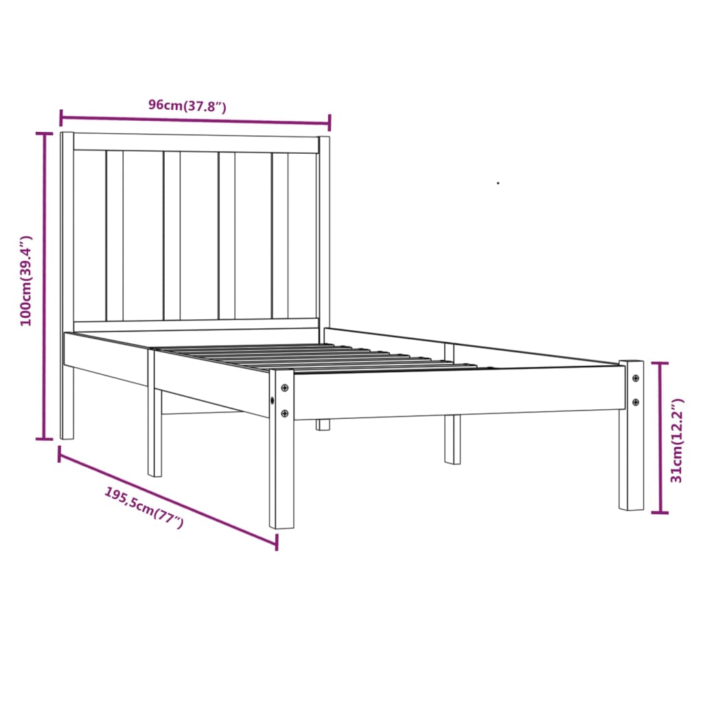 Bed Frame Solid Wood Pine 92X187 Cm Single Size