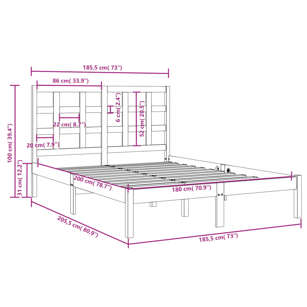 Bed Frame without Mattress 183x203 cm King Solid Wood