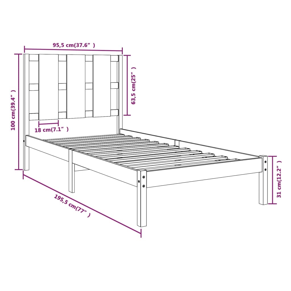 Bed Frame Solid Wood 92X187 Cm Single Size