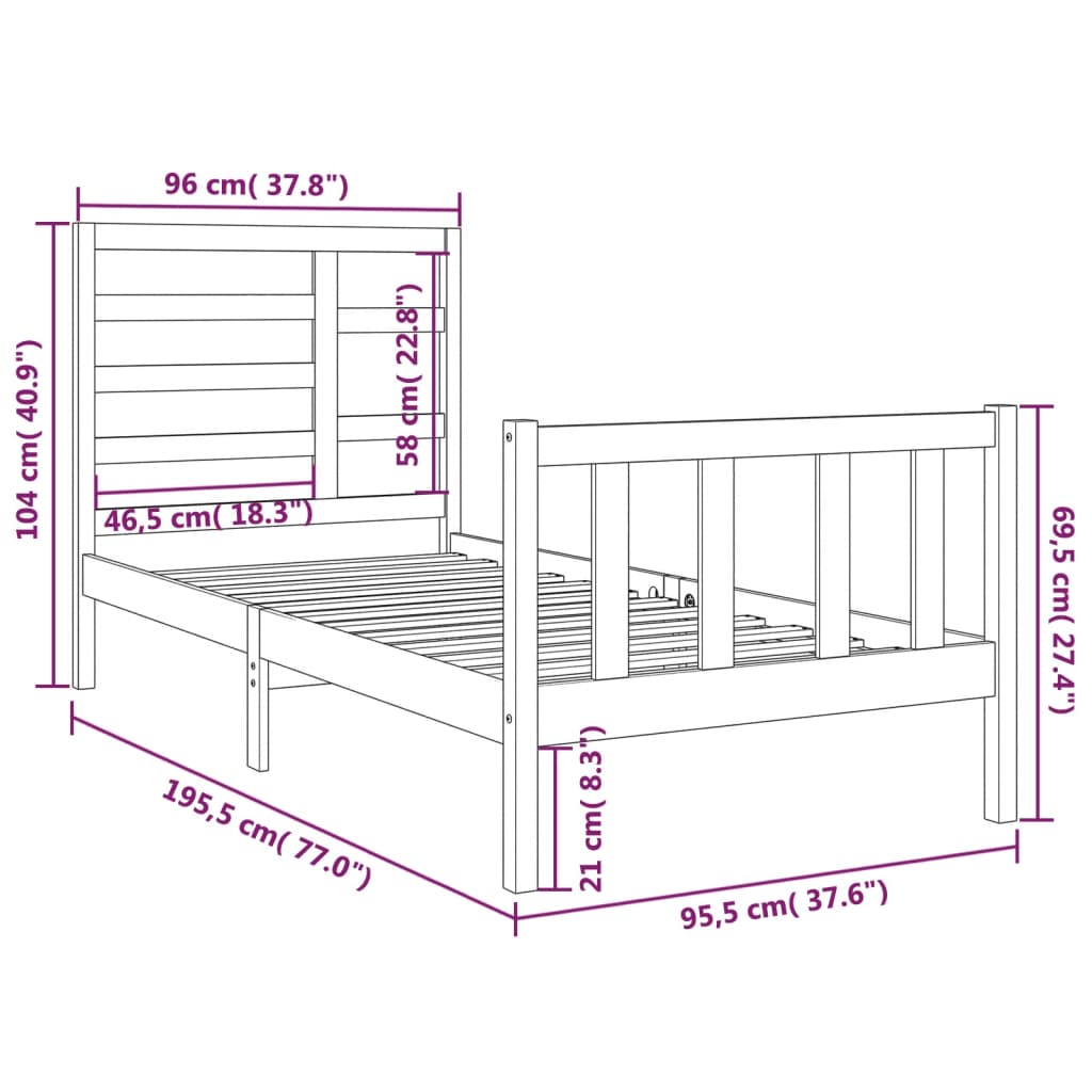 Bed Frame Solid Wood 92X187 Cm Single Size