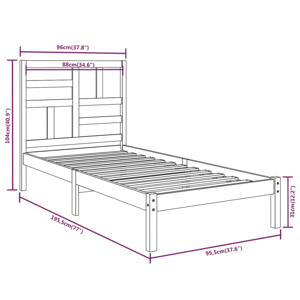 Bed Frame Solid Wood 92X187 Cm Single Size