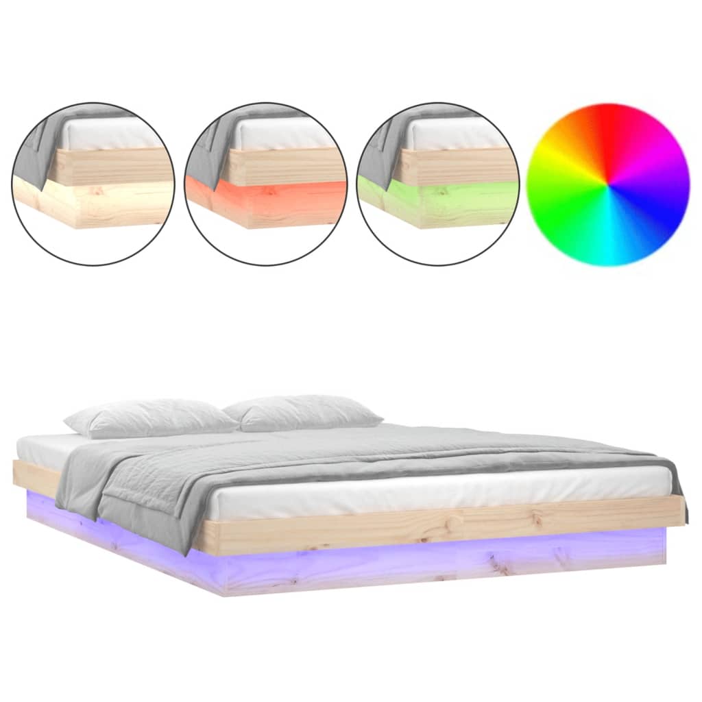 Led Bed Frame 153X203 Cm Queen Size Solid Wood