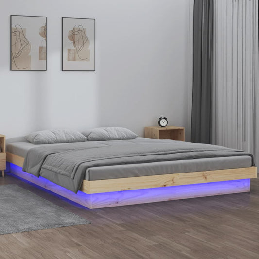 Led Bed Frame 153X203 Cm Queen Size Solid Wood