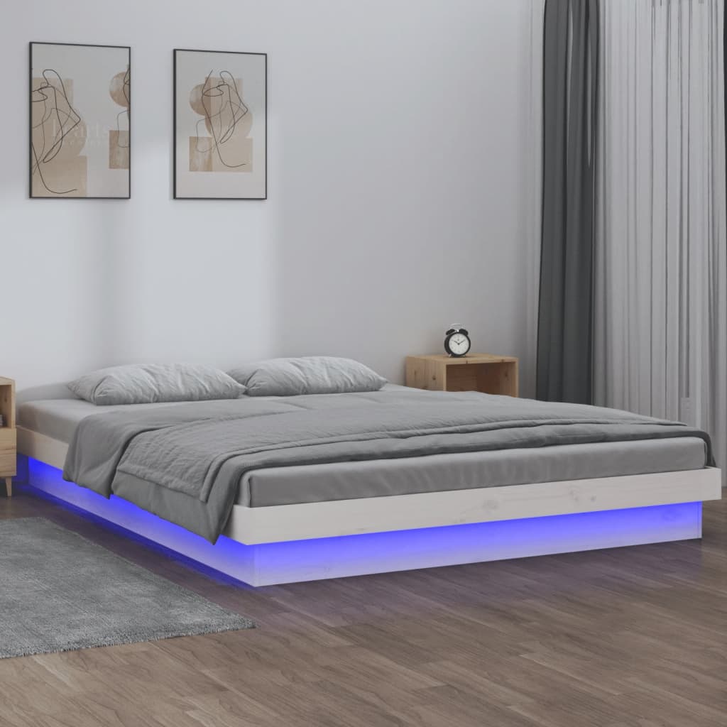 Led Bed Frame 153X203 Cm Queen Size Solid Wood