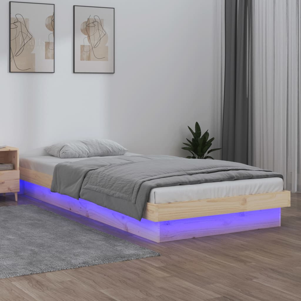 Led Bed Frame 153X203 Cm Queen Size Solid Wood