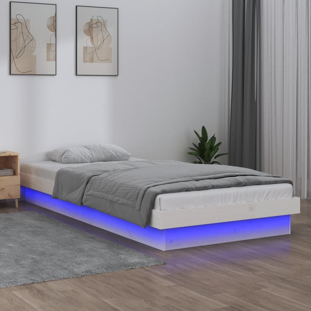 Led Bed Frame 153X203 Cm Queen Size Solid Wood