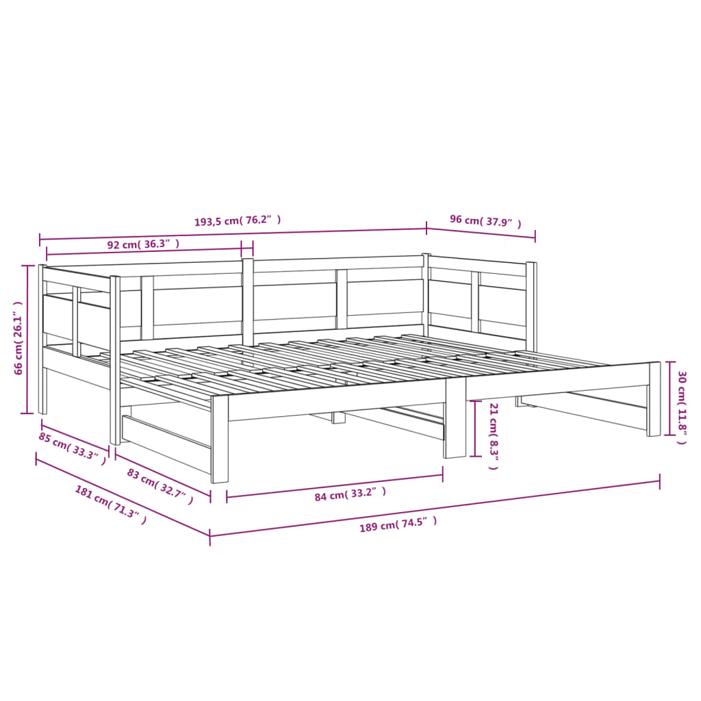 Pull-Out Day Bed Solid Wood Pine 2X(92X187) Cm Single Size