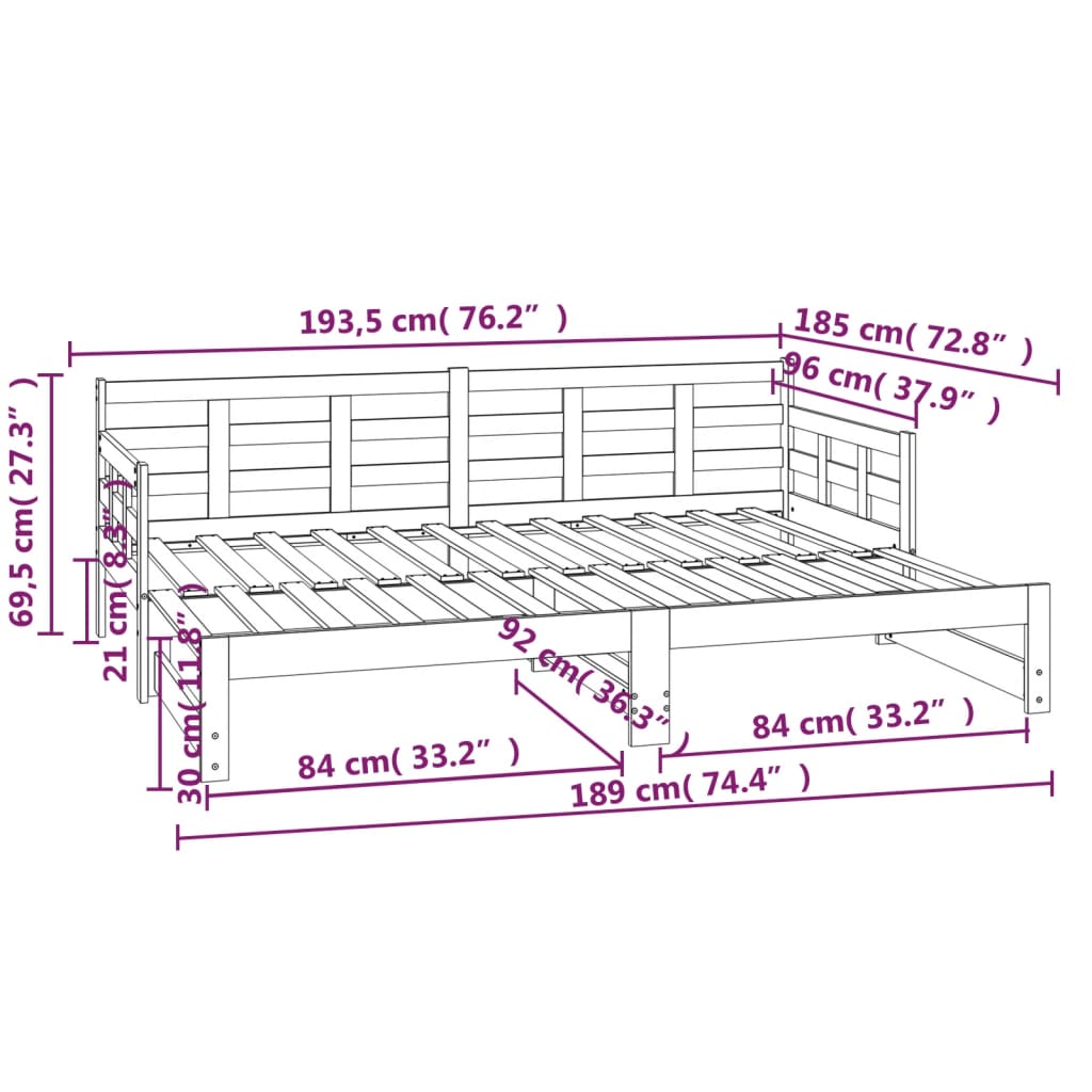 Pull-Out Day Bed Solid Wood Pine 2X(92X187) Cm Single Size